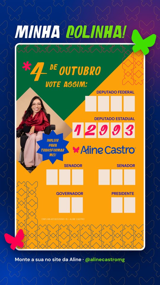Colinha de votação com o 12993 da Aline Castro já preenchido e os outros cargos em branco